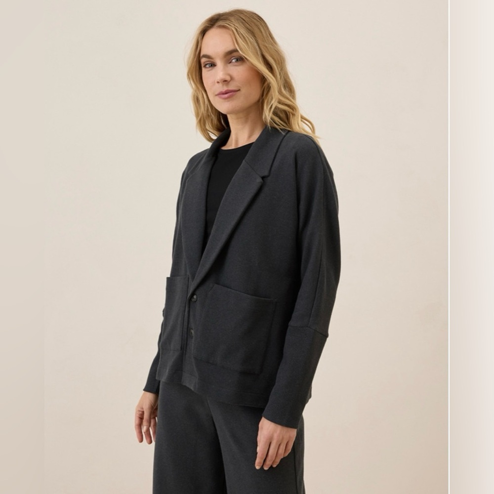 Pact Airplane Relaxed Blazer Organic Cotton Charcoal Heather Gray XS NWOT - Picture 3 of 16